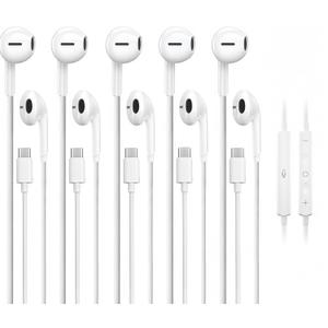 5 Pack USB C Headphones for iPhone 17/16/15 Pro Max iPad Plus TypeC Earphones with Microphone Volume Control USBC Wired Earbuds USB Type C Earphone for Samsung S25 Ultra S24 S23 S22 1.2M/4Ft
