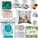 114Pcs Sublimation Blanks Products, Sublimation Blanks Set Including DIY Blank Makeup Bag, Keychain, Earring, Pillow Cover, Mouse Pad, Coaster, Garden Flag for Sublimation Transfer Heat Press Craft