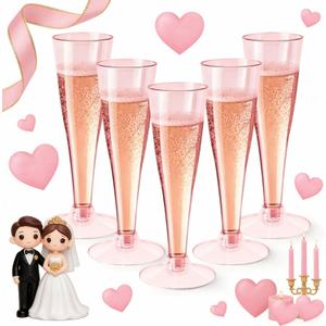 40 Pack Pink Champagne Flutes Plastic Wine Glasses Disposable, 4.5 Oz Clear Mimosa Glasses for 2026 Engagement Wedding Birthday Women's Day Party Supplies, Bulk Toasting Cocktail Cups
