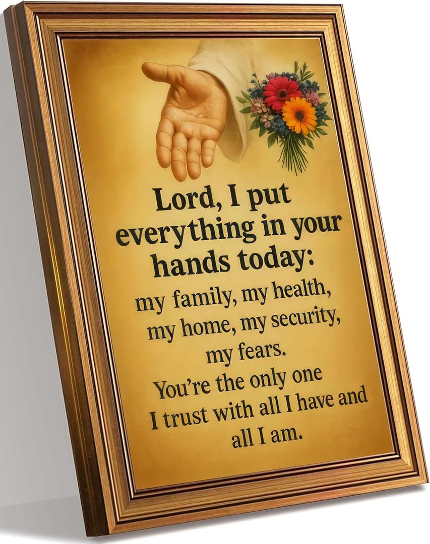 Framed Jesus Christian Canvas Wall Art Jesus God Hand Christian Inspirational Religious Faith Pray Painting Pictures Wall Decor Poster Print for Living Room Prayer Bedroom Church Home Decoration (16"L x 12"W)