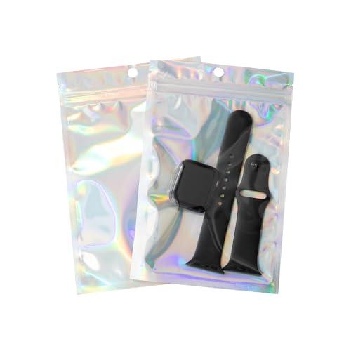 100Pcs Holographic Packaging Bags, 4.7x7 inch Resealable Foil Pouch Mylar Sample Bag Great for Small Business and Party