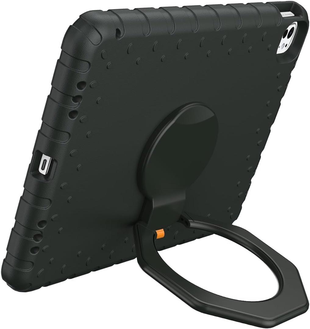 For iPad Pro 13 inch Case 2025 M5 / 2024 M4 with 360 Rotating Kickstand, Rugged EVA Foam Shockproof Drop Proof Protective iPad 13 Pro Case for Home & School Use, Black