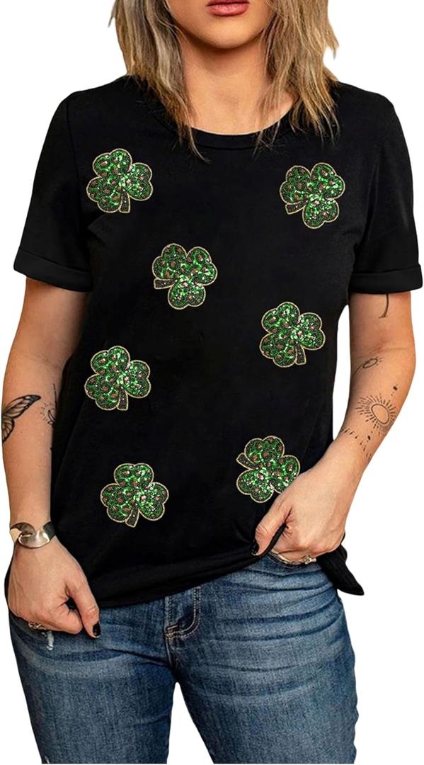 SELINK Womens Summer Short Sleeve Tops Halloween Sequin Pumpkin Printed T Shirts Casual Basic Graphic Tees (Black, XXL)