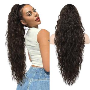 SEIKEA Ponytail Extension, 30" Lightweight Extra Fluffy Claw Clip Hair Extensions Long Wavy Curly Multi-layered Clip in Fake Pony Tails Natural Soft Synthetic Hairpiece Black Brown