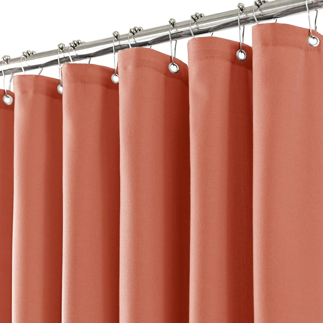 Terracotta Linen Shower Curtain for Bathroom Cream Boho Farmhouse Shower Curtains Natural Aesthetic Bath Decor Weighted Cloth Fabric Linen Textured Bath Curtain Liner with Hooks Set, Red, 72 x 72