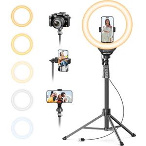 UBeesize 12'' LED Ring Light with 62'' Tripod Stand, Selfie Ring Light for Video Recording, Live Streaming, TikTok & YouTube, Compatible with iPhone & Android (Black)
