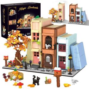 Creative Bookcase Building Set, Cafe House Building Block Toy Gift for Adults,Mini Bricks