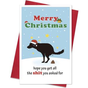 4 x Ogeby Funny Dog Christmas Card with Envelopes, Rude Christmas Gifts for Dog Lover, Humor Christmas Gift ideas for Husband, Dog Xmas Cards Gifts for Dad Mom Brother Sister Friends (blue)