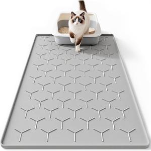 Large Silicone Cat Litter Mat, Waterproof/Urineproof, Litter Recycling, Easy to Clean, Soft on Kitty Paw (22"X34"- Grey)