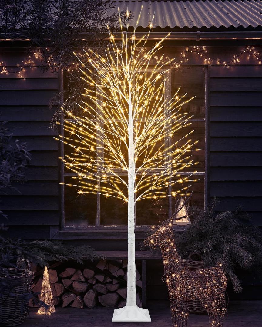 Miyukyee 7 FT Lighted Birch Tree Artificial White Tree with 1224 LED Timer Outdoor Artificial Trees for Christmas Festival Patio Home Indoor Decor