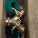 Triumpeek 3/4" Brass 2 Way Hose Splitter, Brass 2 Way Garden Hose Connector with 2 Pcs Garden Hose Coiled Spring Protectors and 6 Rubber Washers