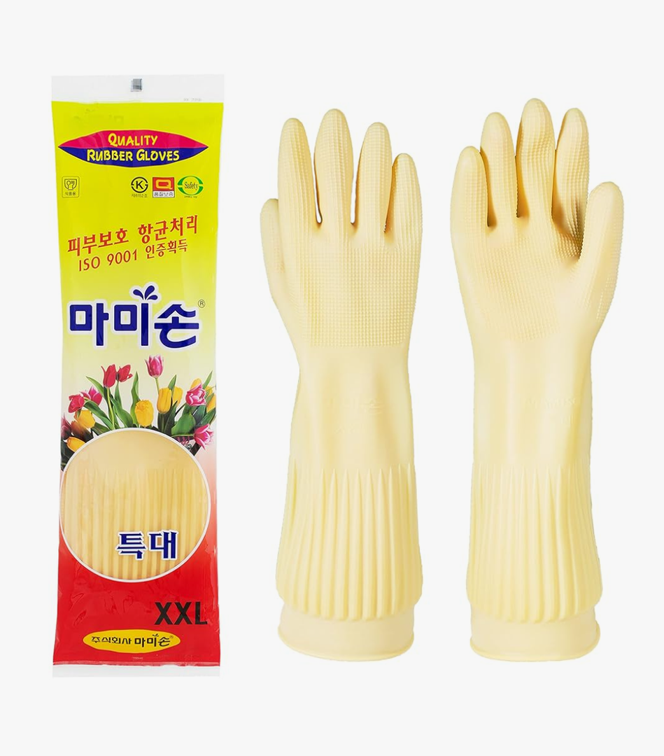 Mamison Kitchen Rubber Glove Pink (XXL Size 1 Pairs) Reusable Waterproof Household Dish washing Cleaning Rubber Gloves, Non-Slip Kitchen Gloves (White)