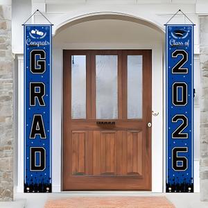 4 x OHOME Graduation Decorations 2026 - Blue Congrats Grad Porch Banner for Graduation Party Decorations - Class of 2026 - Party Favors Supplies Backdrop Yard Signs Decor