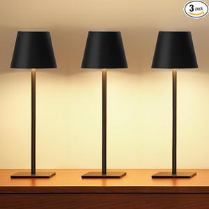 UME 3 Pack Cordless Table Lamp, Battery Operated Lamp  Portable Waterproof Rechargeable Table Lamp w/ 3 Color Temps & Stepless Dimming for Dinner, Desk, Cafe, Outdoor (Black)