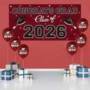 16 x 2026 Graduation Party Plastic Backdrop - 65" x 32.7" Congrats Grad Banner in Maroon, Large Class of 2026 Decorations, Photography & Grad Party Supplies