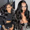 Body Wave Lace Front Human Hair Wigs Transparent Lace Frontal Wigs for Black Women Glueless Wigs (Natural Color 30 Inch)