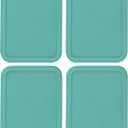 Replacement Lids fits Pyrex 3-Cup Glass Food Storage Container Bowls, (7.75 x 5.75-Inch) Plastic Rectangle Lids Covers for Pyrex 7210-PC, Airtight & Leakproof (4-Pack, Turquoise) 