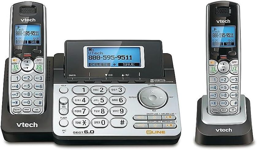 VTech DS6151-2 2 Handset 2-Line Cordless Phone System for Home or Small Business with Digital Answering System & Mailbox on Each line, Silver (2 Handsets)