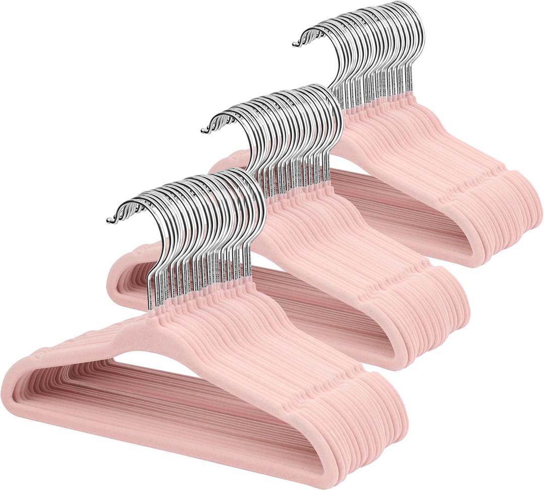 ManGotree 11" Baby Velvet Hangers, Non-Slip Kids Coat Hangers with 360 Swivel Hook, Ultra-Thin Felt Children's Hanger for Infant & Toddler Clothes, 66 Pack (Light Pink)