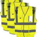 3 Pack Safety Reflective Vests 7 Pockets, 2 Shoulder Lanyards4 Colors (Yellow)