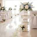 Gold Crystal Vases for Centerpieces, 47.2in Metal Pedestal Stands for Table Chandelier Centerpiece Wedding, 5 Tier Round Flower Stand for Wedding Reception Birthday Party Events Home Decor