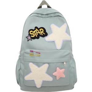 2026 Preppy Backpack Trendy Y2K Stars Backpack Cute Aesthetic College Laptop Backpack Casual Daypack Y2k Accessories (Green,One Size)