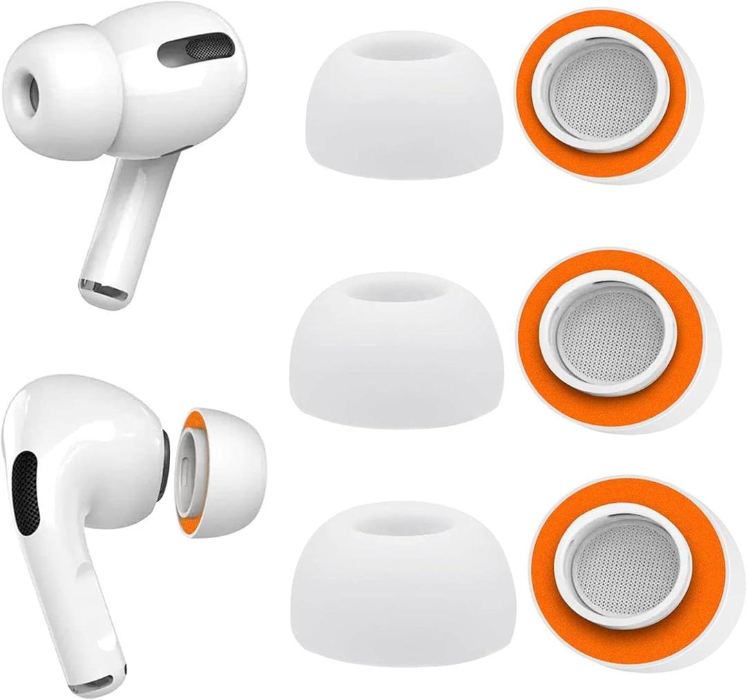 Memory Foam Ear Tips for AirPods Pro and AirPods Pro 2 Silicone ShieldSecure, Comfortable, Replacement Tip, Better Noise Cancellation, 3 Pairs Replacement Tips (White, Assorted S/M/L)