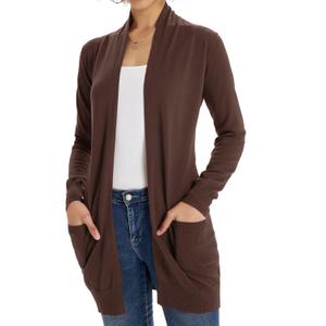 GRACE KARIN Women Lightweight Cardigan Sweaters with Pocket Long Sleeve Shrugs (Large, Pecan)