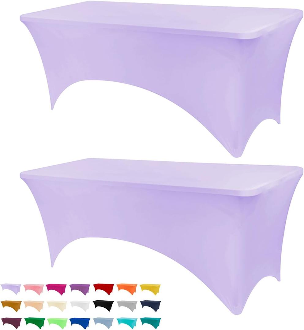 Table Covers for 6 Foot Tables, 2 Pack Light Purple Washable and Wrinkle Resistant Stretch Tablecloths Rectangle 6ft for Events, Wedding, Banquets, Parties (72" x 30" (Rectangular) 2Pack)