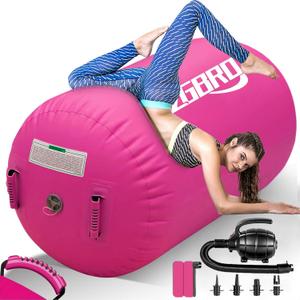 CZGBRO Gymnastics Barrel Air Roller with Pump, Inflatable Tumbling Equipment Air Mat Octagon Mat for Backhandspring Training Cheerleading Home Use (3.3ftx23.6inch, Pink)