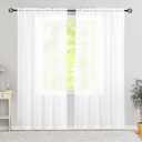 Semi Voile White Sheer Curtains 96 Inches Long 2 Panels Rod Pocket Window Treatment for Living Room Bedroom Dining Room(White 60" W x 96" L)