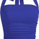 SOLY HUX Women's Ruched Halter Y2K Crop Tops Tie Back Sleeveless Slim Fit Cami Tops (Solid Royal Blue), Small