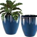 QCQHDU Plant Pots Set of 2 Pack,10 Inch Plant Pot for Indoor and Outdoor Plants with Drainage Hole,Flower Pots Modern Decorative Planter for Garden Plants (Blue)