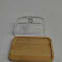 butter dish with lid, Made of glass and bamboo. glass airtight lid keeps butter soft, for countertop and refrigerator. Widened design to fit all butters. Dishwasher Safe.