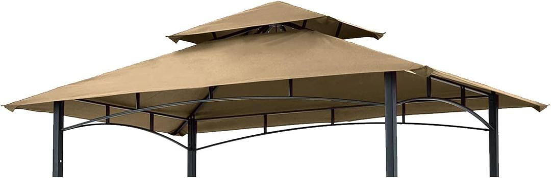 Grill Gazebo Replacement Canopy Roof  Hugline 5x8 Outdoor Grill Shelter Canopy Top Double Tiered BBQ Tent Cover Fit for Model L-GG001PST-F (Khaki)