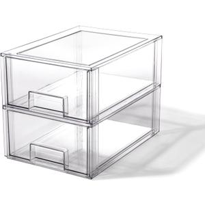 BINO | Stackable Storage Drawers, Large - 2 Pack, Clear | THE CRATE COLLECTION | Storage Bins With Drawers | Bathroom Organizers | Under Sink Organizer | Vanity Cabinet Home Organization