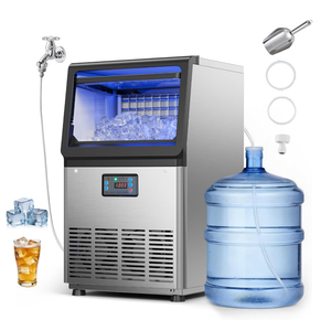 VEVOR Commercial Ice Maker Machine, 90 lbs/24h with 13 lbs Storage Capacity, Dual Water Inlet Countertop/Freestanding/Under Counter, Stainless Steel Ice Maker with LED Display, for Home Bar