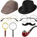 Jeyiour 8 pcs Detective Costume Accessories for Adults Detective Hat Kit Outfit Party Decoration