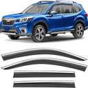 Shatterproof Taped-On Window Deflectors for Subaru Forester 2019-2024 with Chrome Trim, Rain Guards, Window Visors for Cars, Vent Deflector, 4pcs