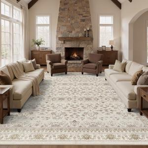 WITSHOCK 12x18 Area Rugs for Living Room Washable Vintage Rug Beige/Brown
for Bedroom Dining Room Office, Soft Neutral Farmhouse Retro Distressed, Low Pile Non-Slip, Large Indoor Carpet for Kid&Pet