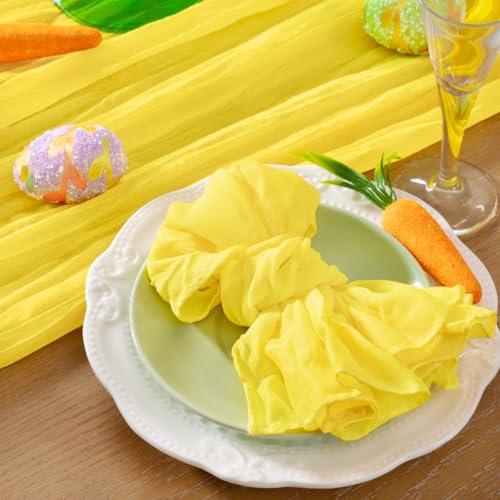 DeZerlor 5 Pack Lemon Yellow Cheesecloth Napkins Washable Summer Yellow Cloth Napkins Set of 20 Cotton Gauze Dinner Table Napkins Bulk 21x21 Inches Lemon Decorations for Baby Shower Wedding Birthday