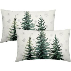 Christma Pine Trees Snowflake Pillow Covers 20x12 Inch Set of 2 Xmas Tree Cotton Linen Lumbar Decorative Rectangle Throw Pillow Case Winter Holiday Cushion Covers for Bedroom Sofa Living Room Chair