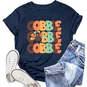 Thanksgiving Day Shirt for Women Gobble Turkey Tshirt Thanksgiving Tee Tops (Blue, XXL)