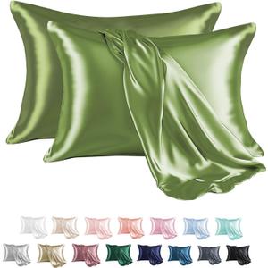MR&HM Satin Pillowcase for Hair and Skin, Silk Satin Pillowcase 2 Pack, Queen Size Pillow Cases Set of 2, Silky Pillow Cover with Envelope Closure (20x30, Sage)