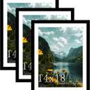 Picrit 14x18 Picture Frame 3 Pack, Black Poster Frame, Display Poster 12 x 16 with Mat or 14 x 18 without Mat for Horizontal or Vertical Wall Mounting