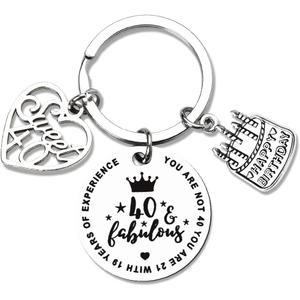 40th Birthday Gifts for Women Men Keychain Daughter Son Birthday Gift for Husband Wife 40 Year Old Birthday Gifts for Sister Brother 40 Yr Old Birthday Gifts for Best Friend Happy Birthday Key Chains (Silver, S)