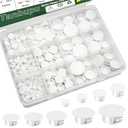 Tanbupu 200Pcs 9 Sizes Nylon Plastic Hole Plugs 1/5" 1/4" 5/16" 3/8" 1/2" 5/8" 3/4" 7/8" 1"Round Hole, Flush Type Panel Knockout Locking Plugs,Screw Covers for Furniture Cabinet Insert End Caps(white)