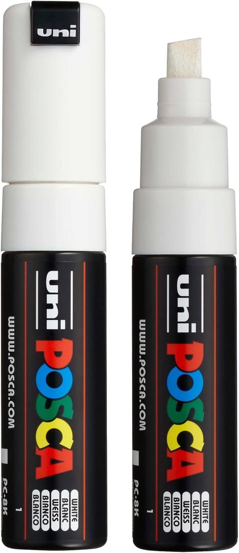 posca uni PC-8K Water-Based Paint Markers, Broad Tip (8mm), White, 2 Count