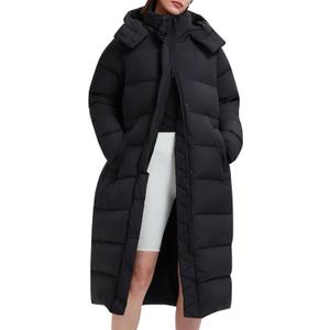 IUK Women's 800FP Long Down Puffer Coat with Cinched Waist, Water-Resistant Winter Jacket with Removable Hood for Outdoor, Size S US