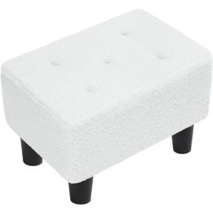 Foot Stool Ottoman, Small Sofa Foot Rest with Plastic Legs, Rectangle Shoe Bench for Adult, Faux Teddy Fur,Cream White UASND52W